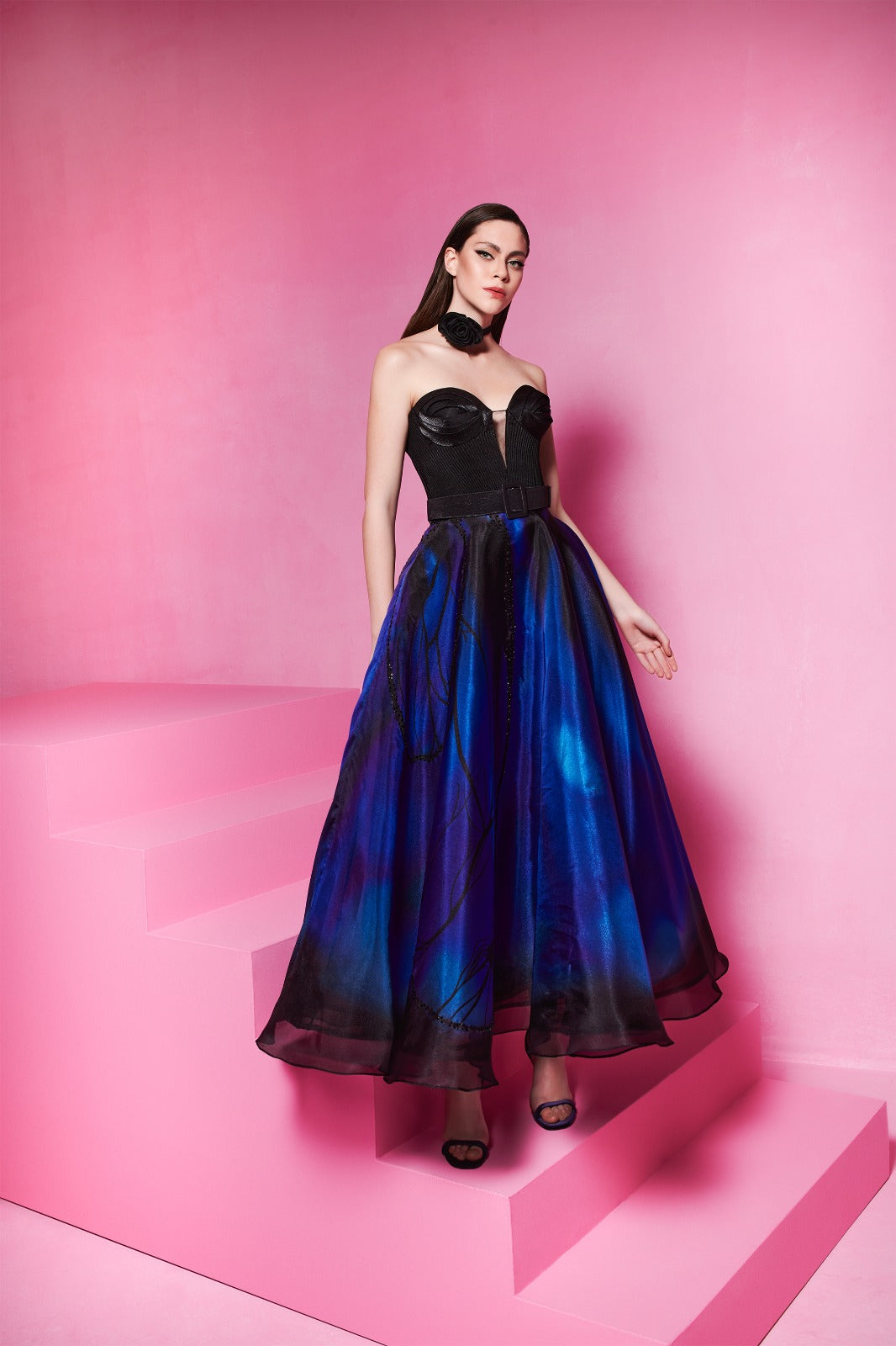 Fitted Evening Gown with Sheer Sleeves N0581