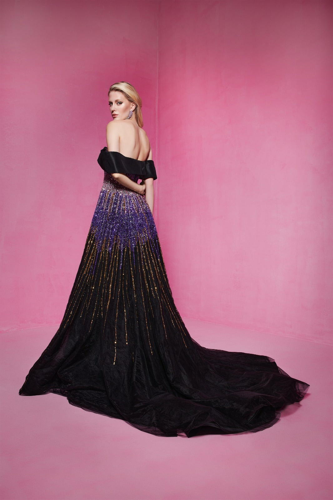 Li Beirut M1009 – Off-Shoulder Embellished Gown with Gradient Sequin Bodice