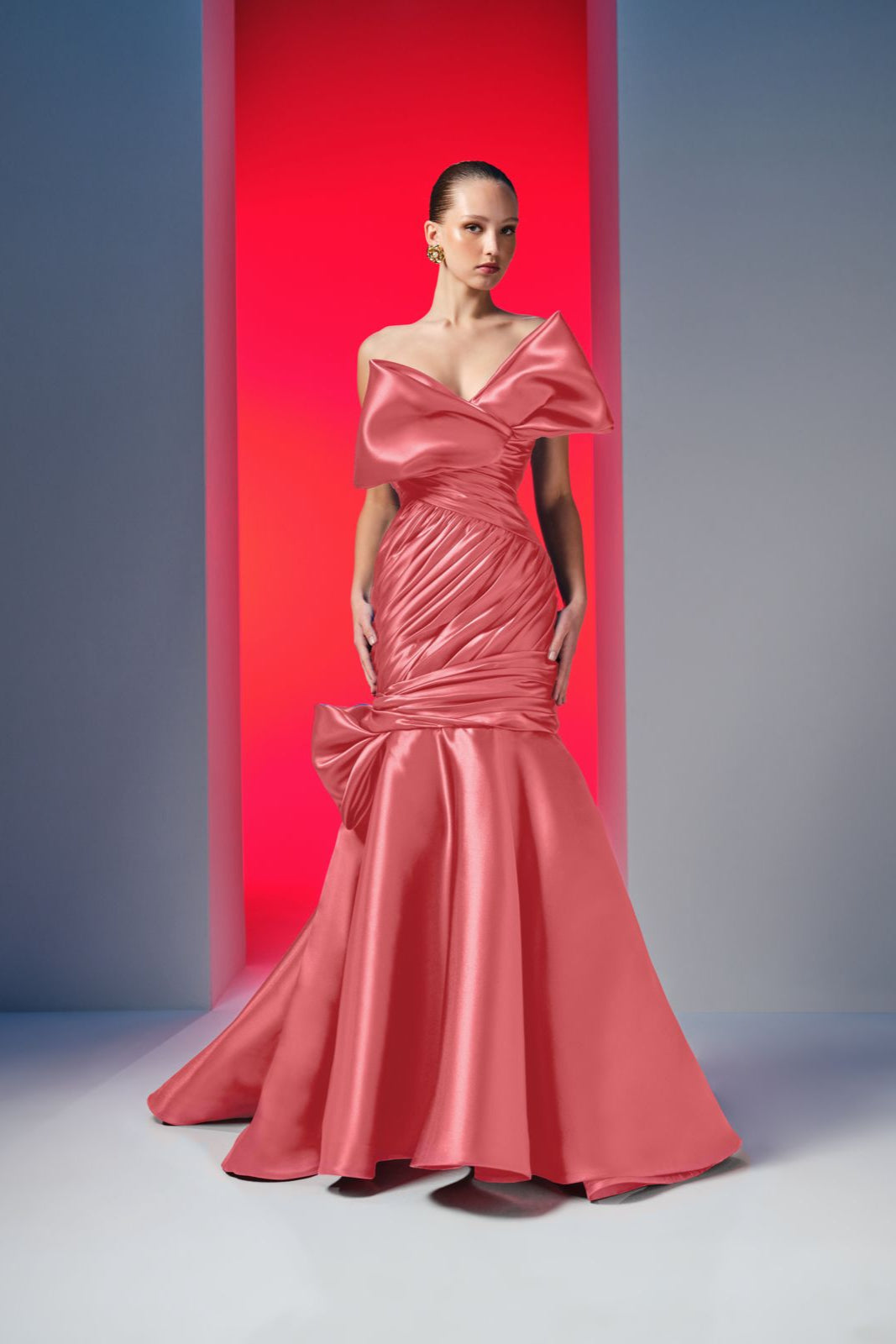 Nour Fathallah N0611 - Strapless Satin Organza Mermaid Gown with Draped Tie