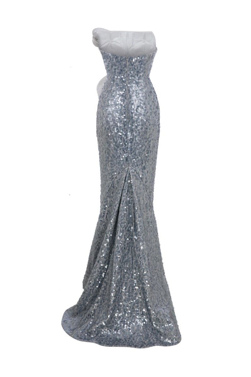 Elegant Brown Sequin Evening Gown - Off-Shoulder Column Formal Dress E0105