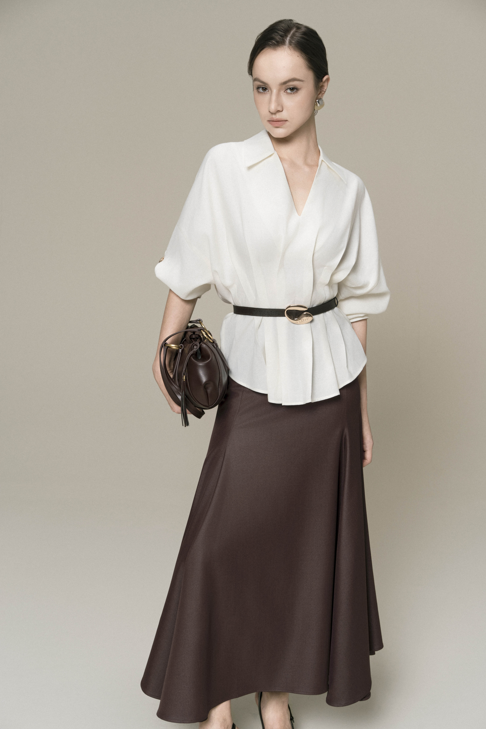 Plain Linen Top & Halo Fishtail Skirt in Chicory Coffee