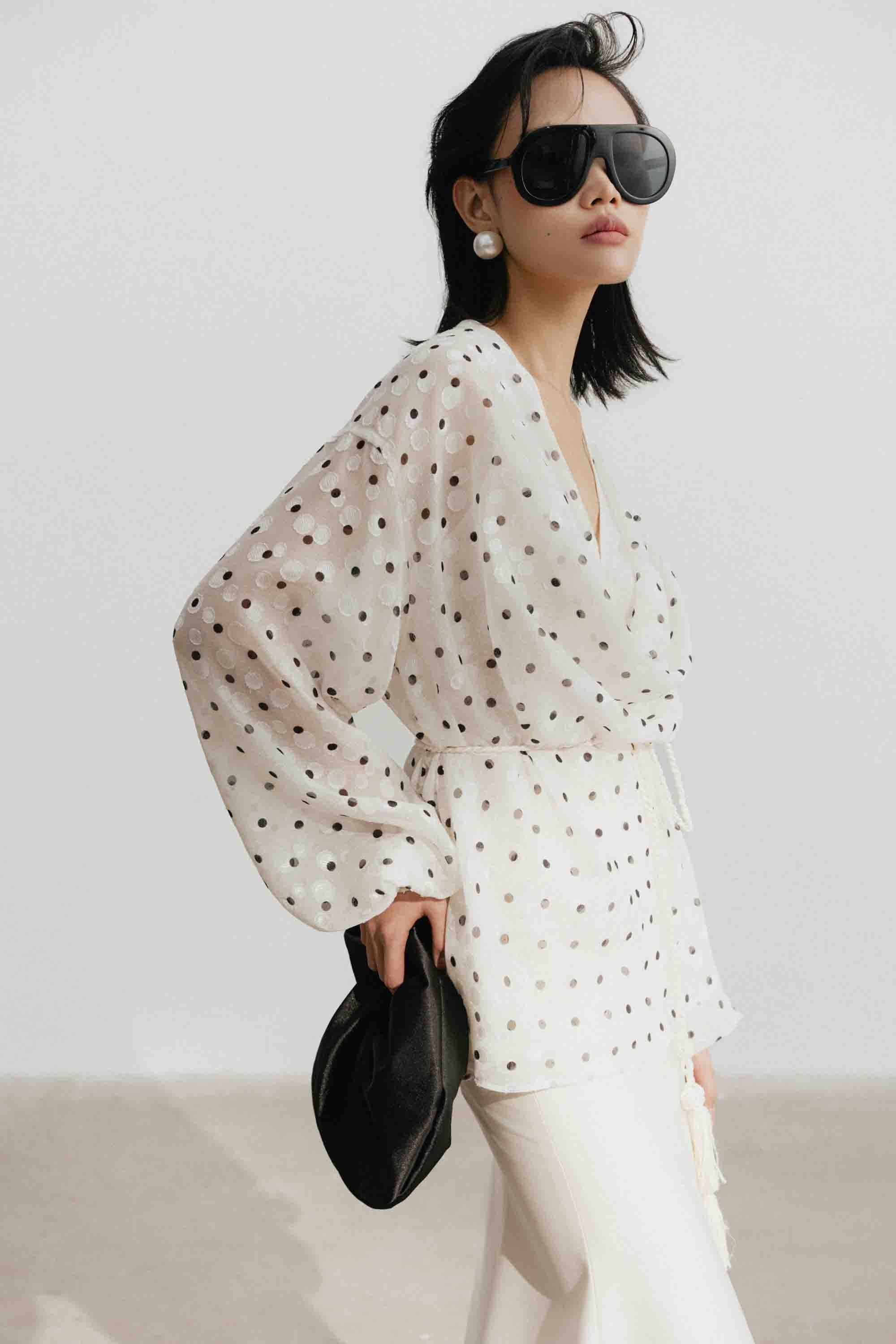 Polka Dot V-Neck Blouse