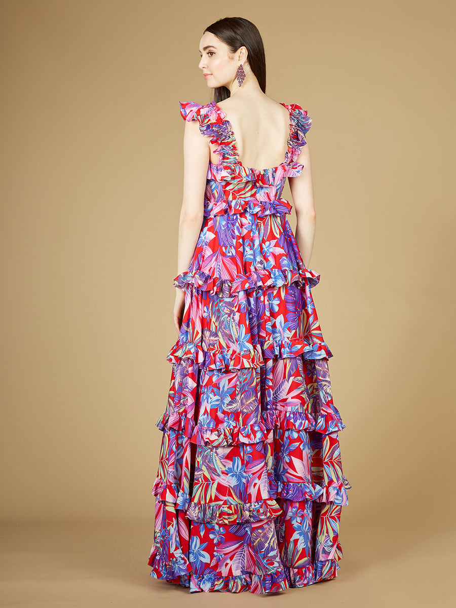 Printed Gown with Ruffle Skirt - OUTLET 29271