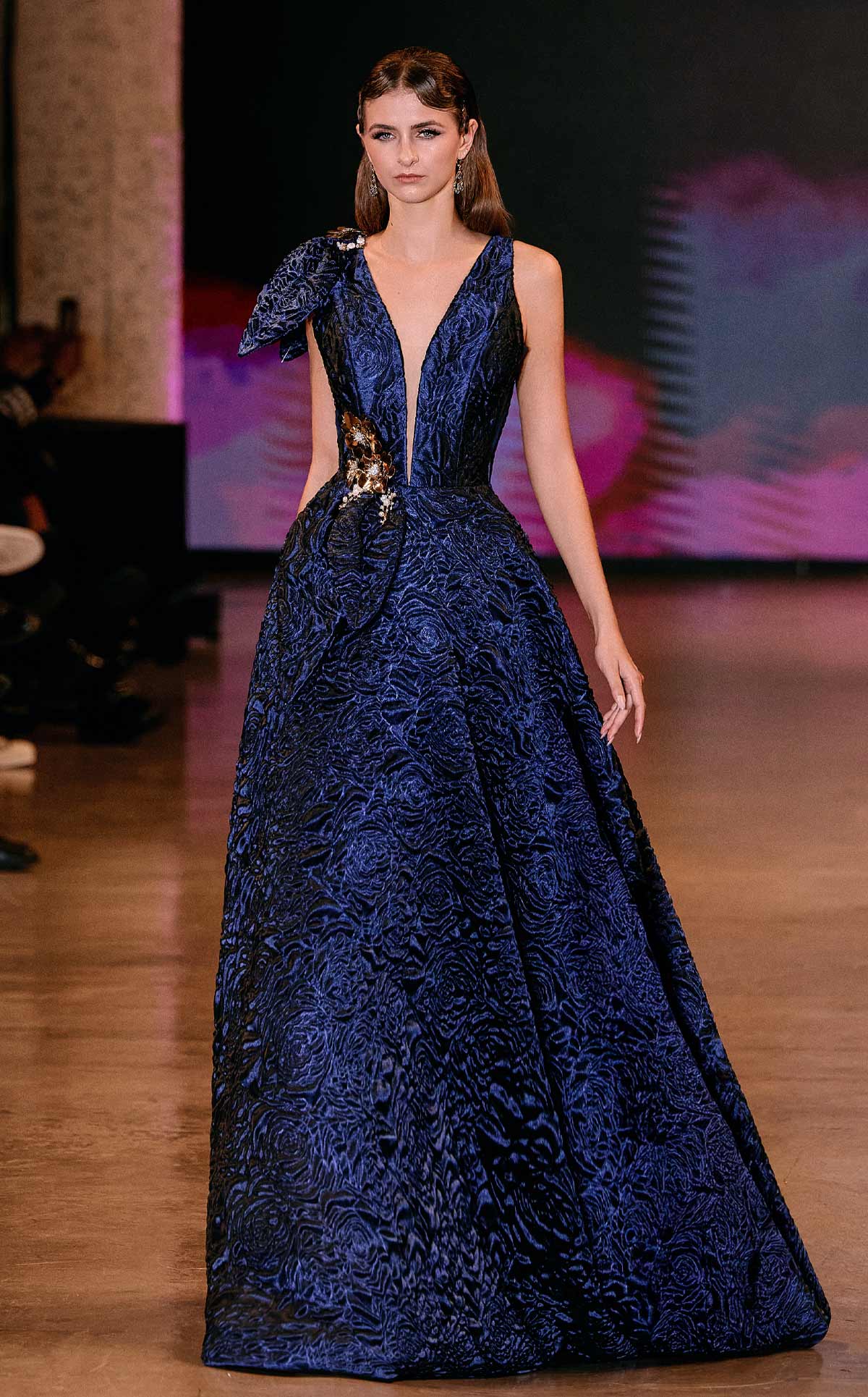 MNM Couture Q1150: Brocade Ballgown with Floral Accents