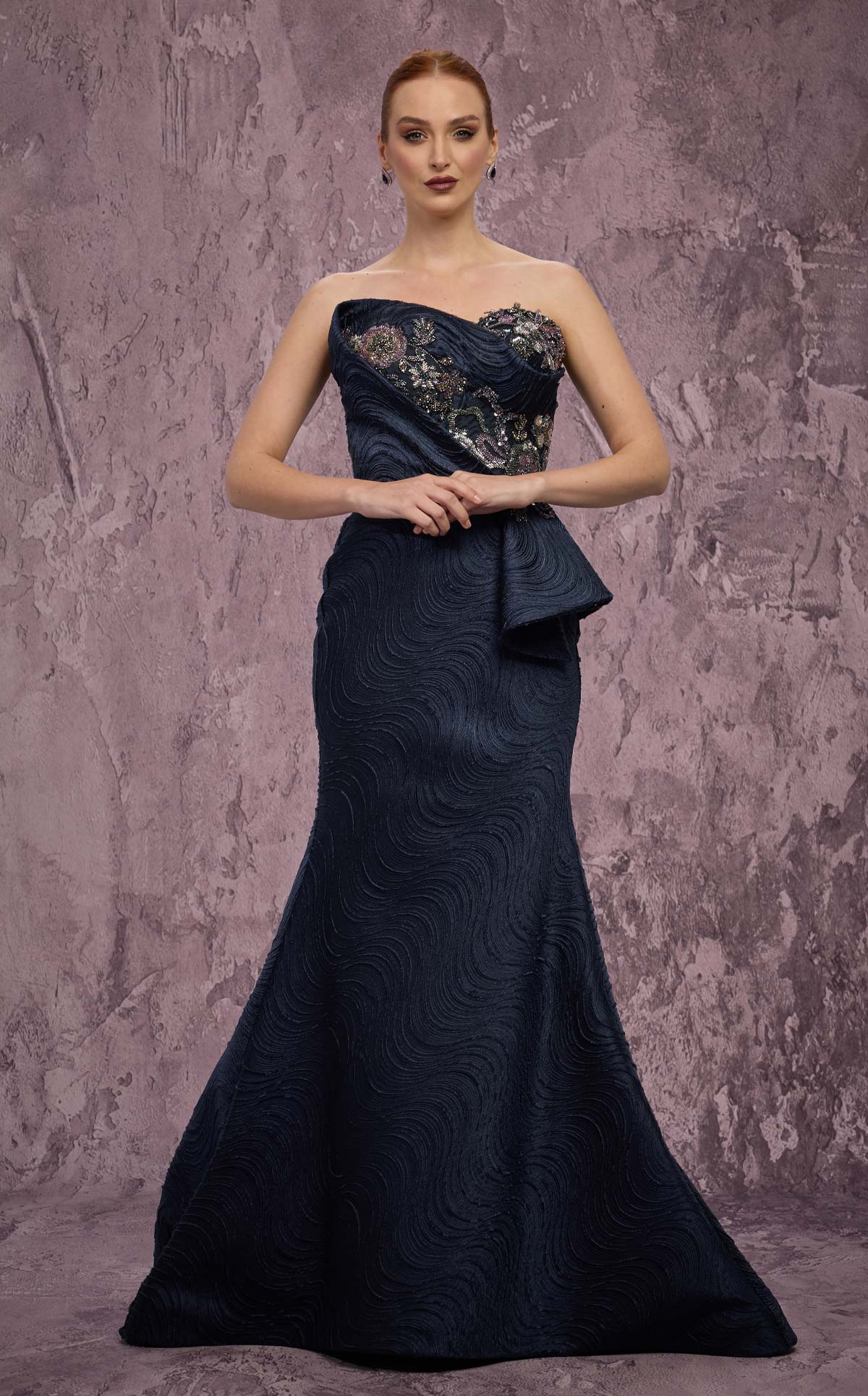 MNM Couture Q2908: Strapless Brocade Mermaid Gown