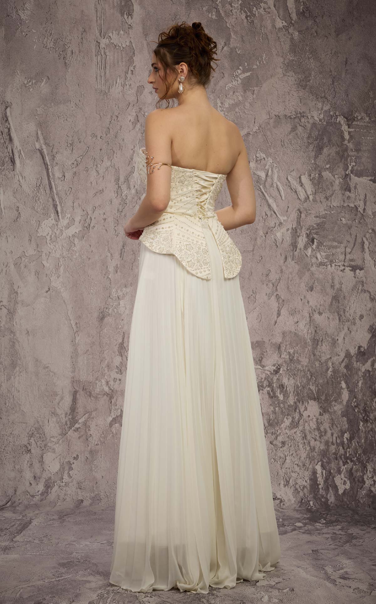 MNM Couture Q7715: Beaded Corset Chiffon A-Line Gown