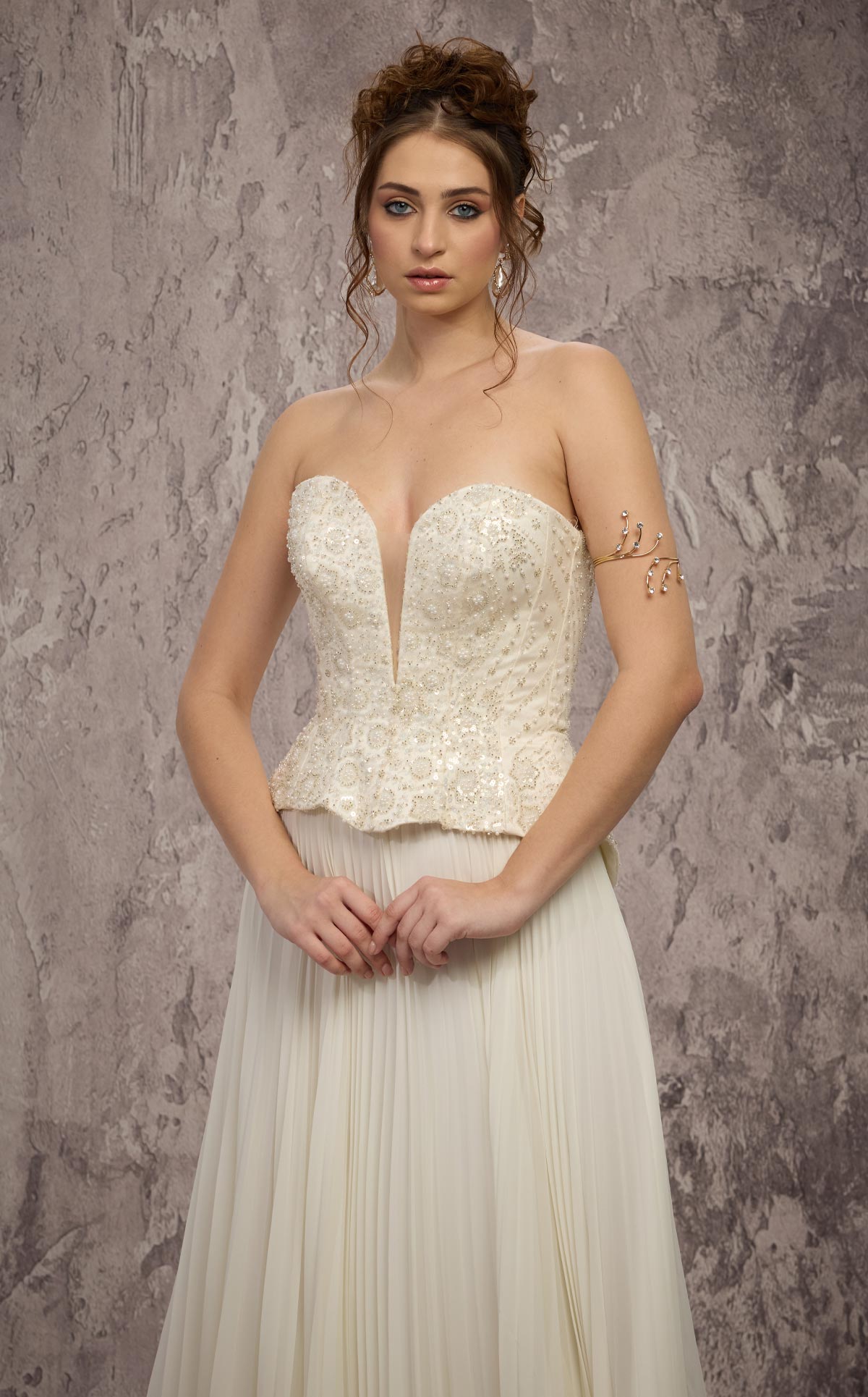 MNM Couture Q7715: Beaded Corset Chiffon A-Line Gown