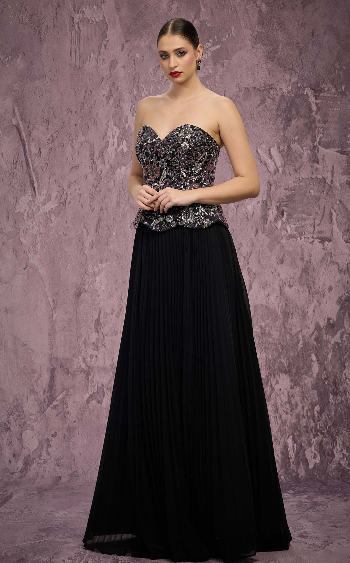 MNM Couture Q7778: Beaded Corset Chiffon Gown