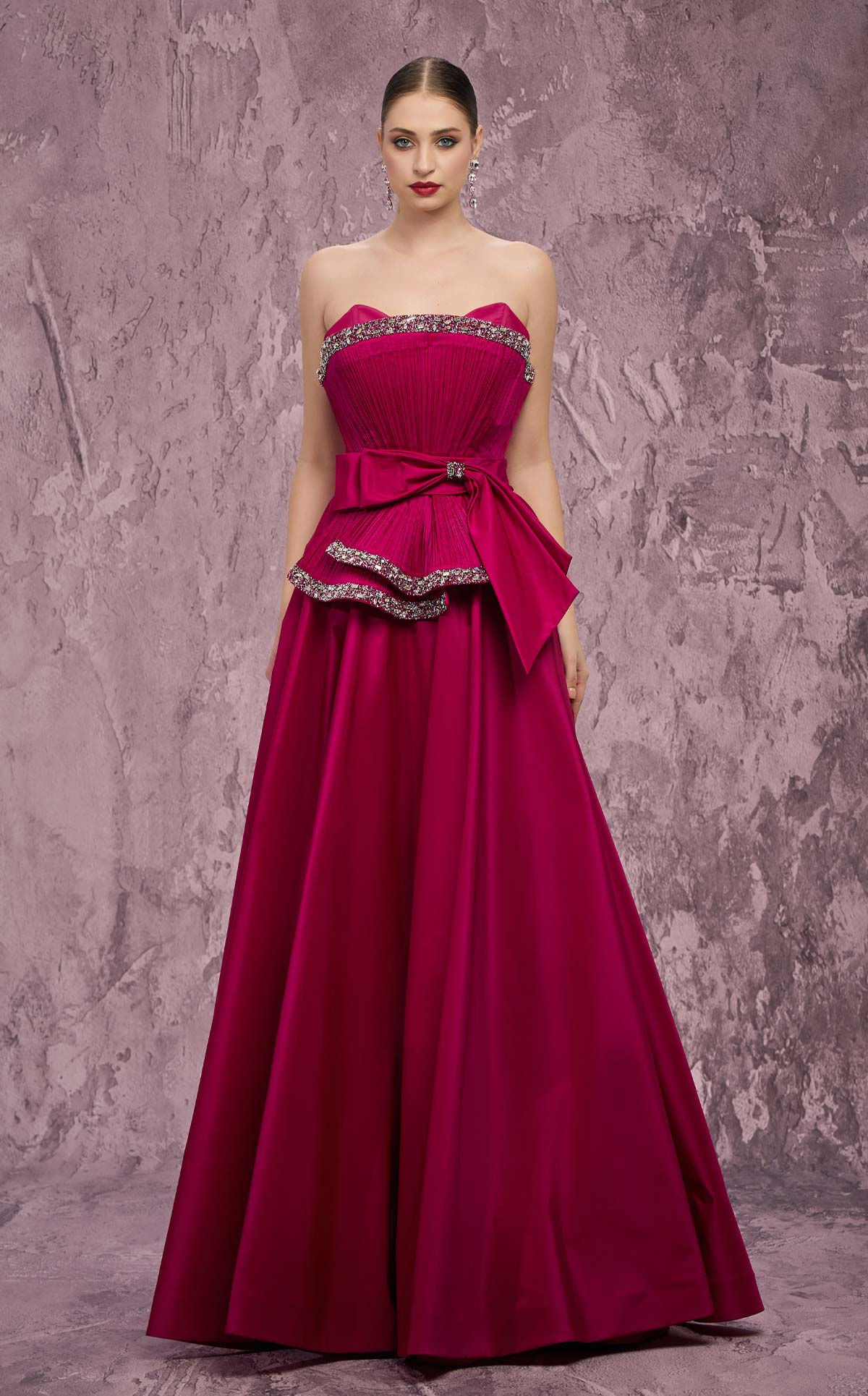 MNM Couture Q8017: Taffeta A-Line Gown with Fan Panel