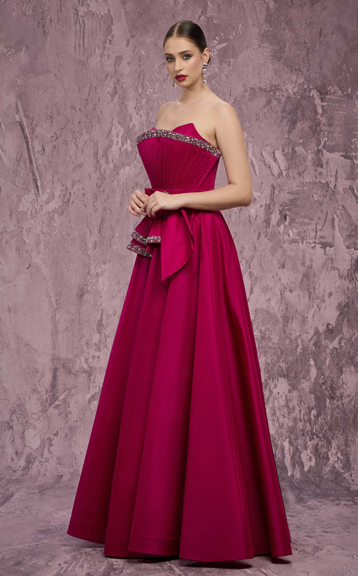 MNM Couture Q8017: Taffeta A-Line Gown with Fan Panel