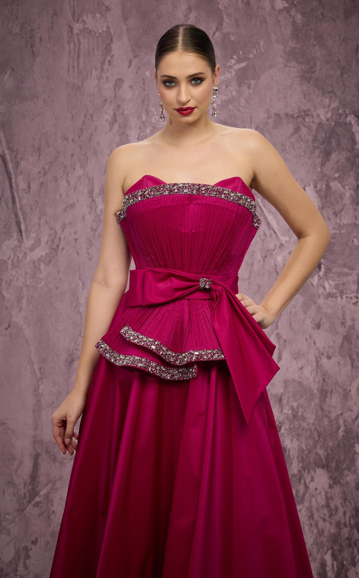 MNM Couture Q8017: Taffeta A-Line Gown with Fan Panel