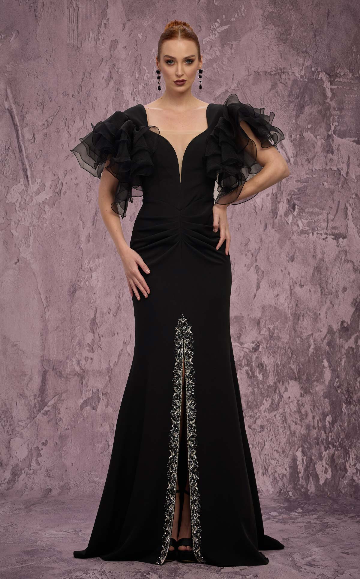 MNM Couture Q8022: Ruffled Sleeve Mermaid Gown