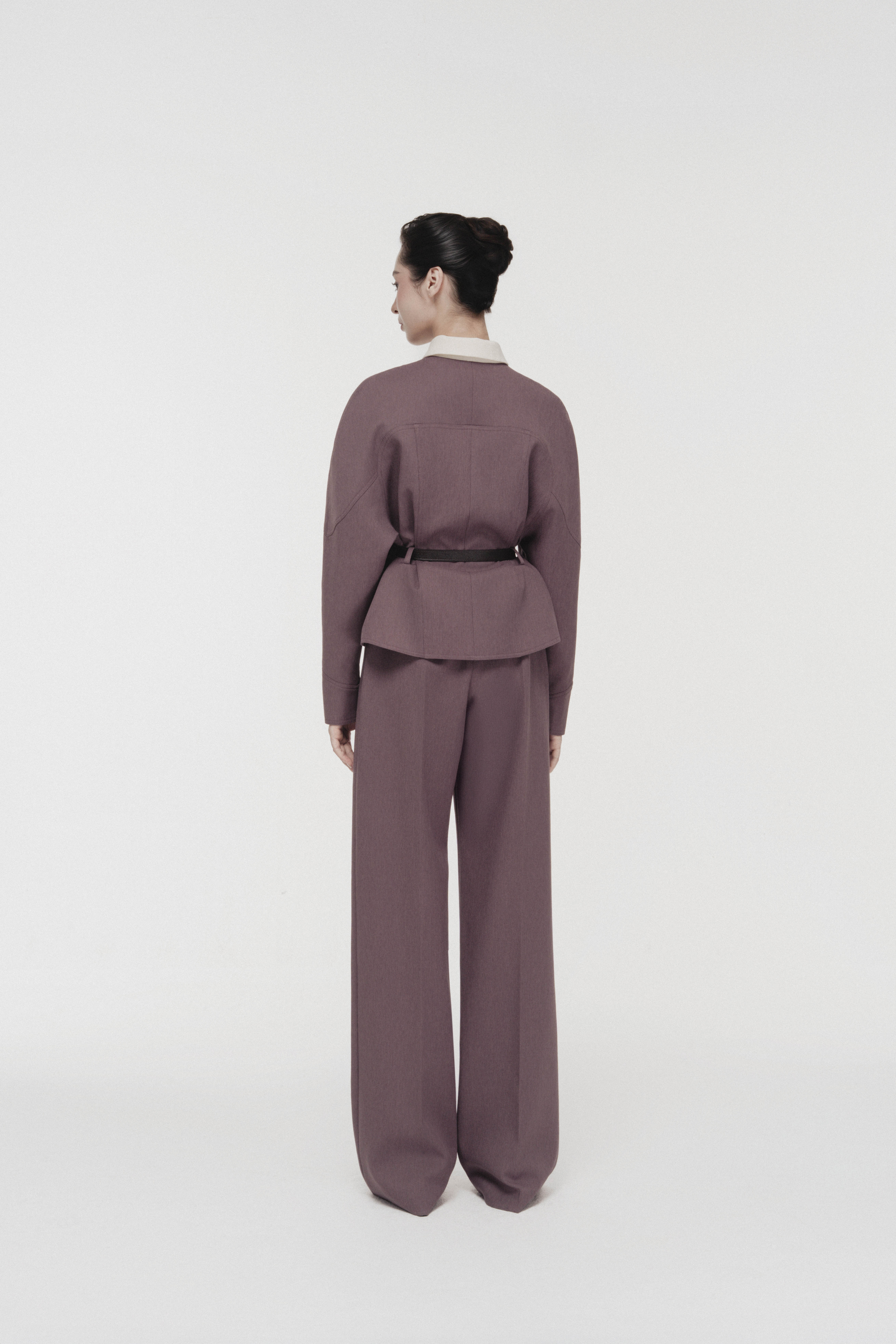 Quilted Structure Short Jacket & Leg Trousers in Rose Taupe