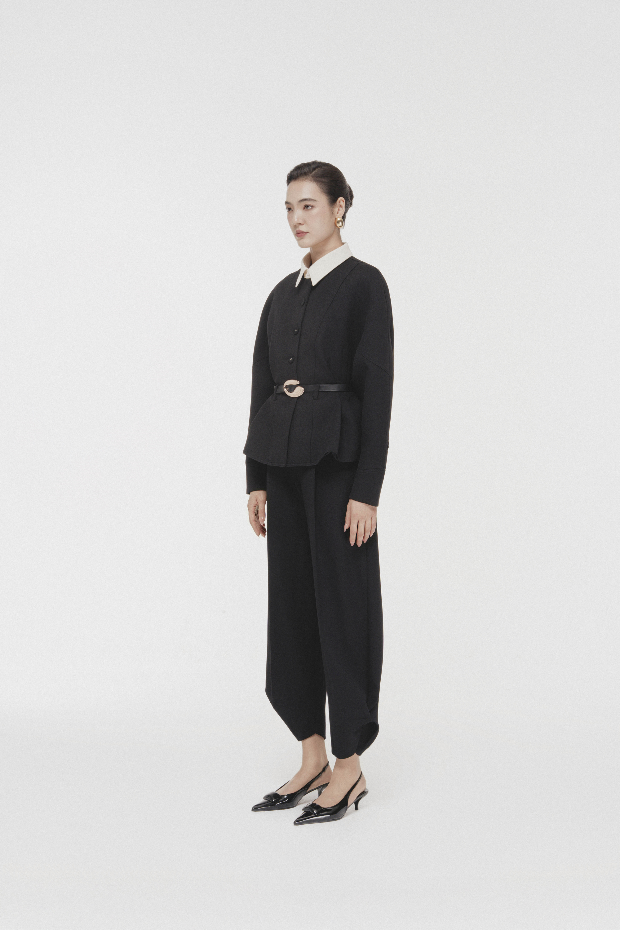 Quilted Structure Short Jacket & Pants in Black