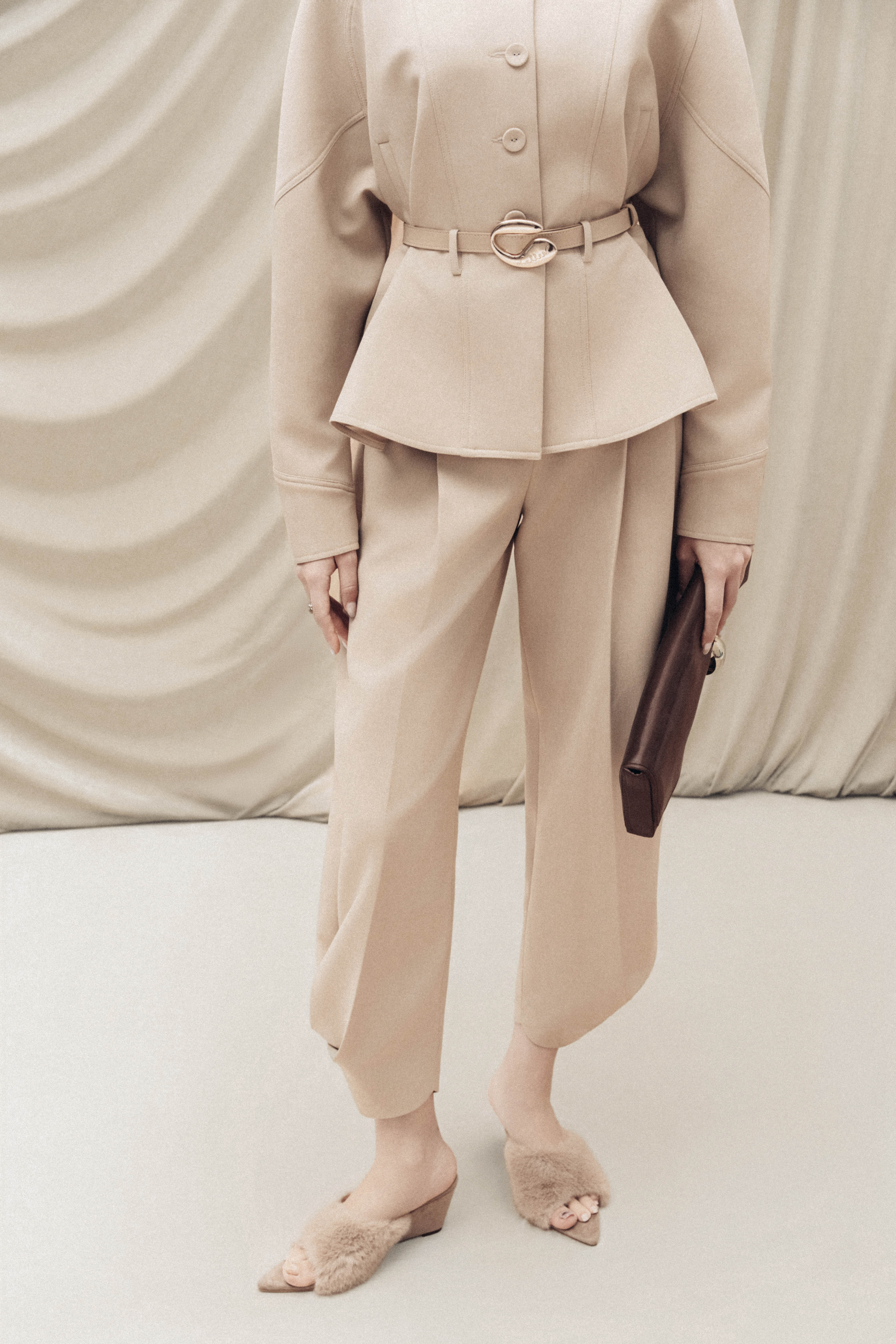 Quilted Structure Short Jacket & Pants in Hazelnut