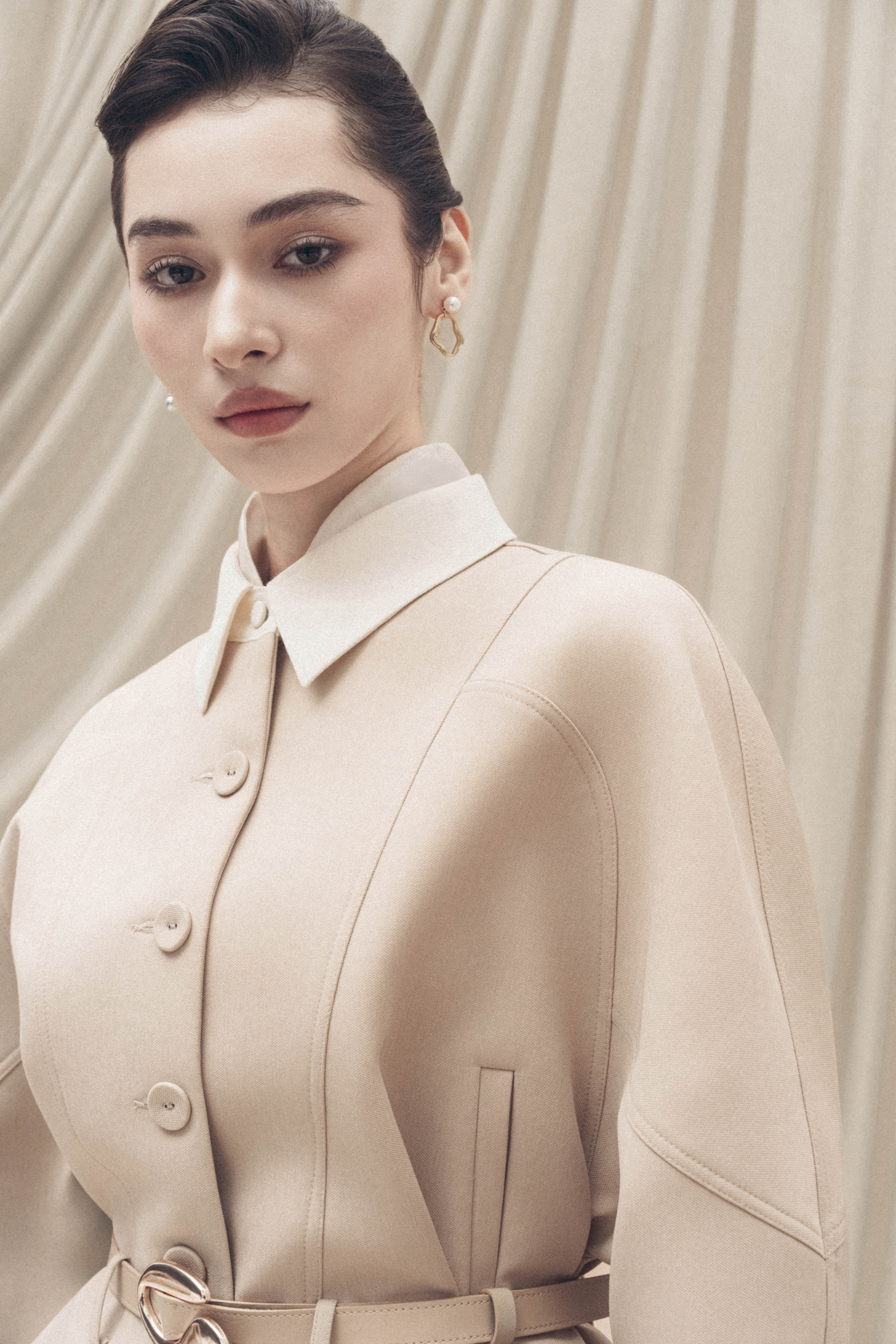 Quilted Structure Short Jacket & Pants in Hazelnut