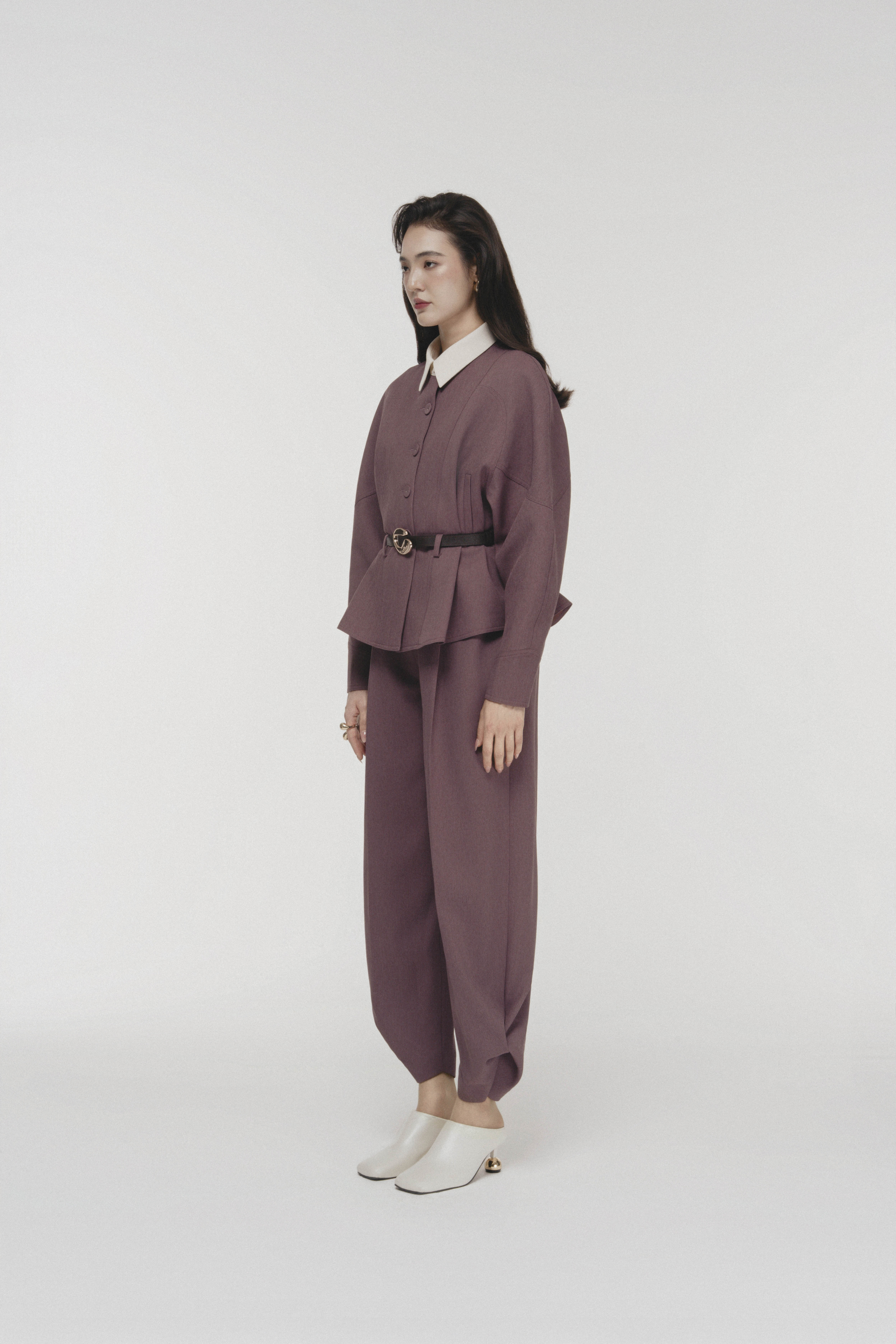 Quilted Structure Short Jacket & Pants in Rose Taupe