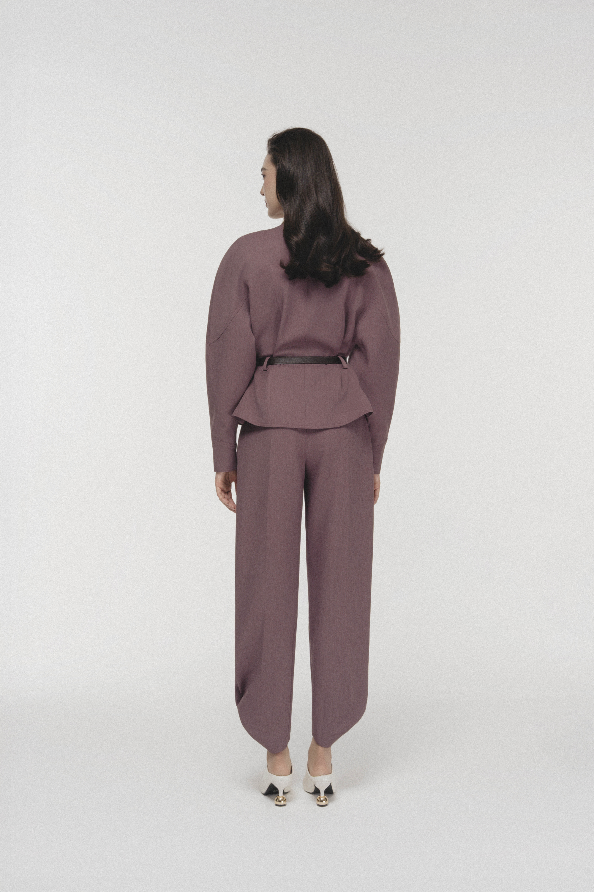 Quilted Structure Short Jacket & Pants in Rose Taupe