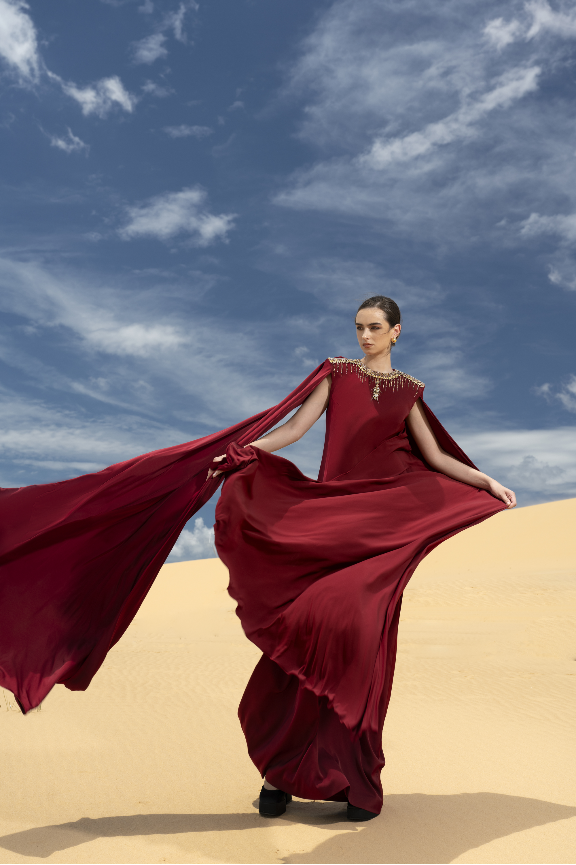Rosalia Cape Straight Silk Maxi Dress