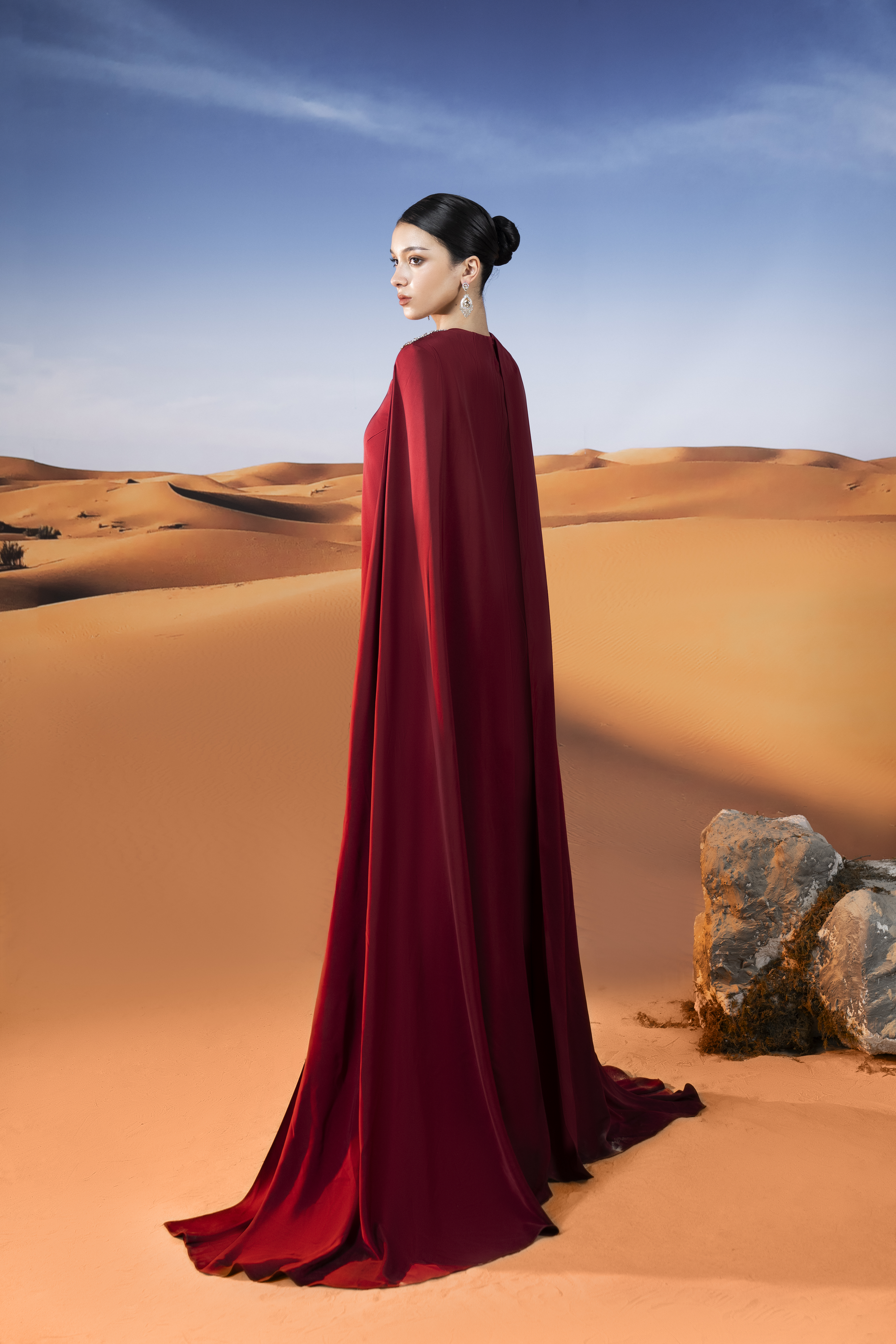 Rosalia Cape Straight Silk Maxi Dress