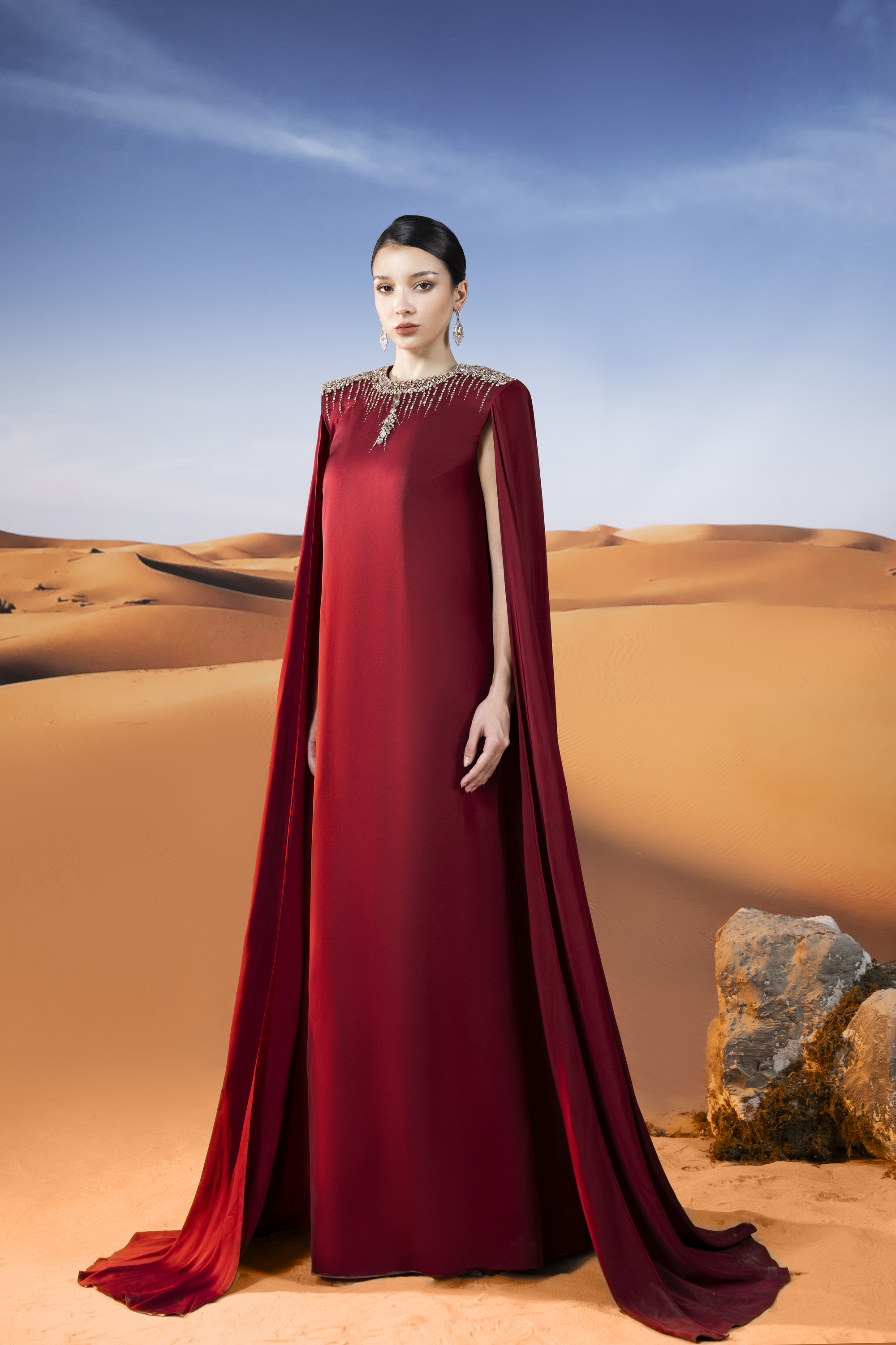 Rosalia Cape Straight Silk Maxi Dress