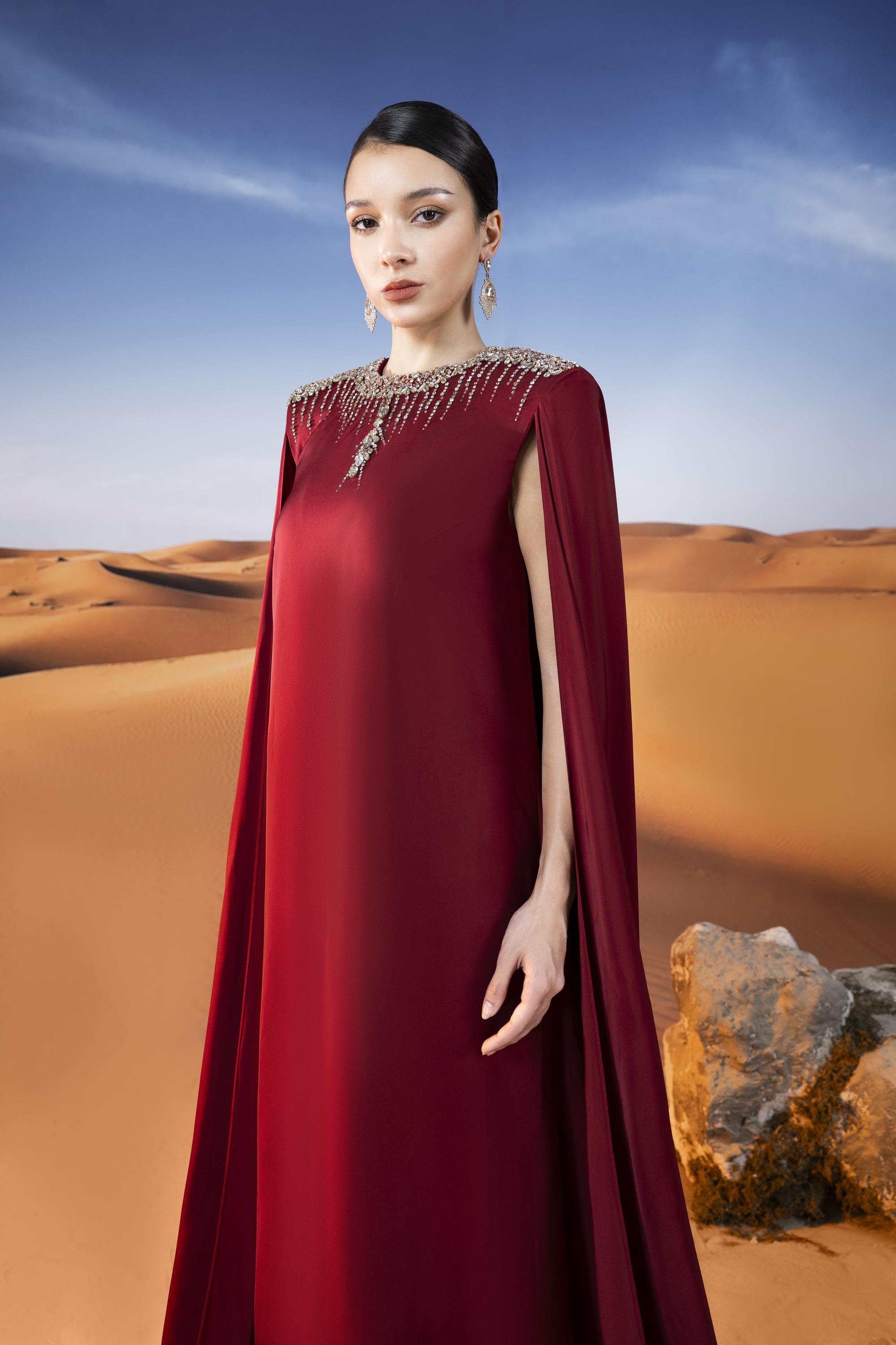Rosalia Cape Straight Silk Maxi Dress