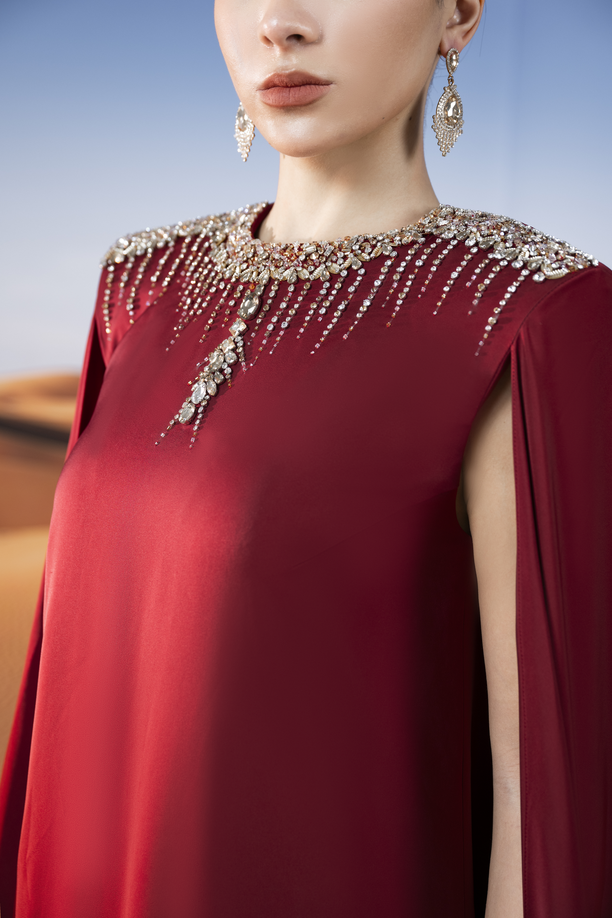 Rosalia Cape Straight Silk Maxi Dress