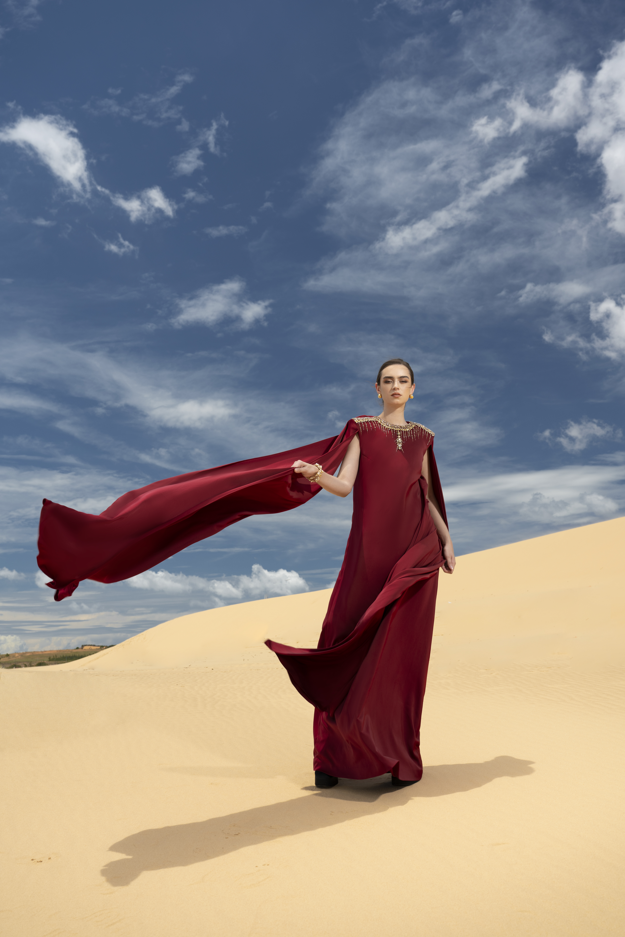 Rosalia Cape Straight Silk Maxi Dress