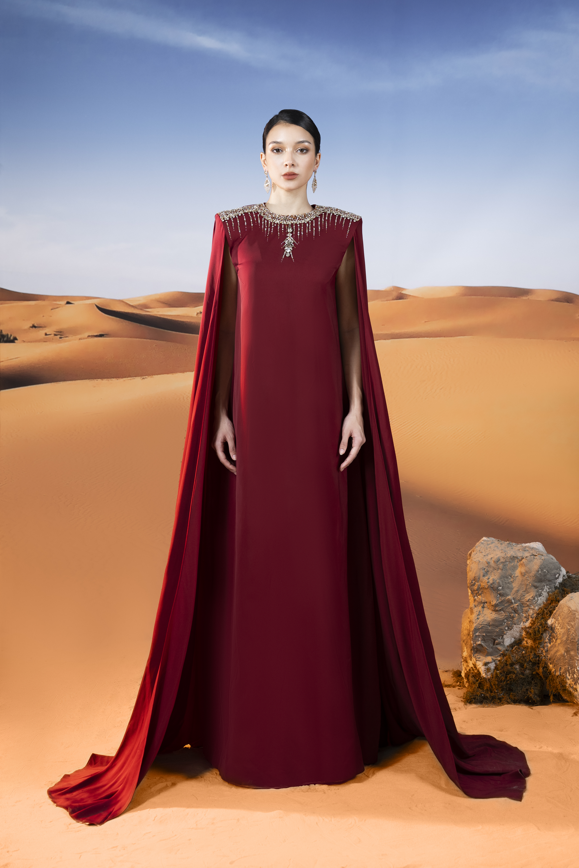 Rosalia Cape Straight Silk Maxi Dress