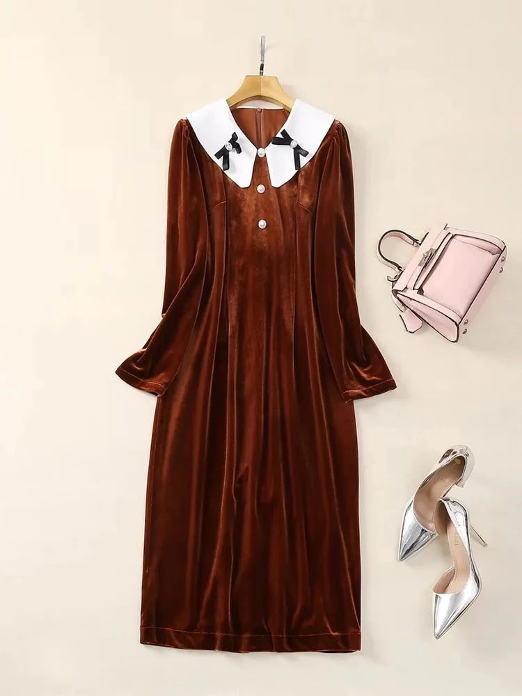 DRESS STYLE - SO225-Midi Dress-onlinemarkat-Brown-XS - US 2-onlinemarkat