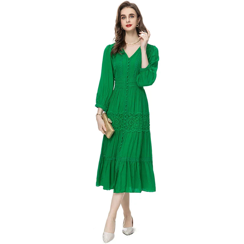 DRESS STYLE - SY593-Midi Dress-onlinemarkat-Green-M - US 6-onlinemarkat