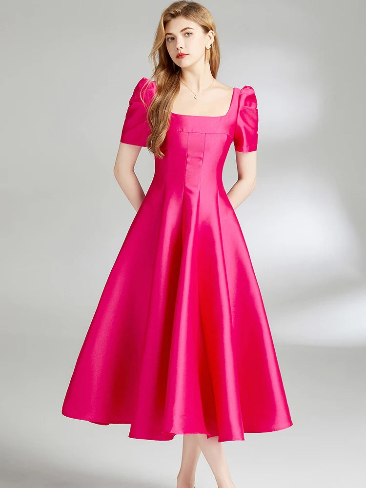 DRESS STYLE - SY681-Midi Dress-onlinemarkat-Rose Red-M - US 6-onlinemarkat