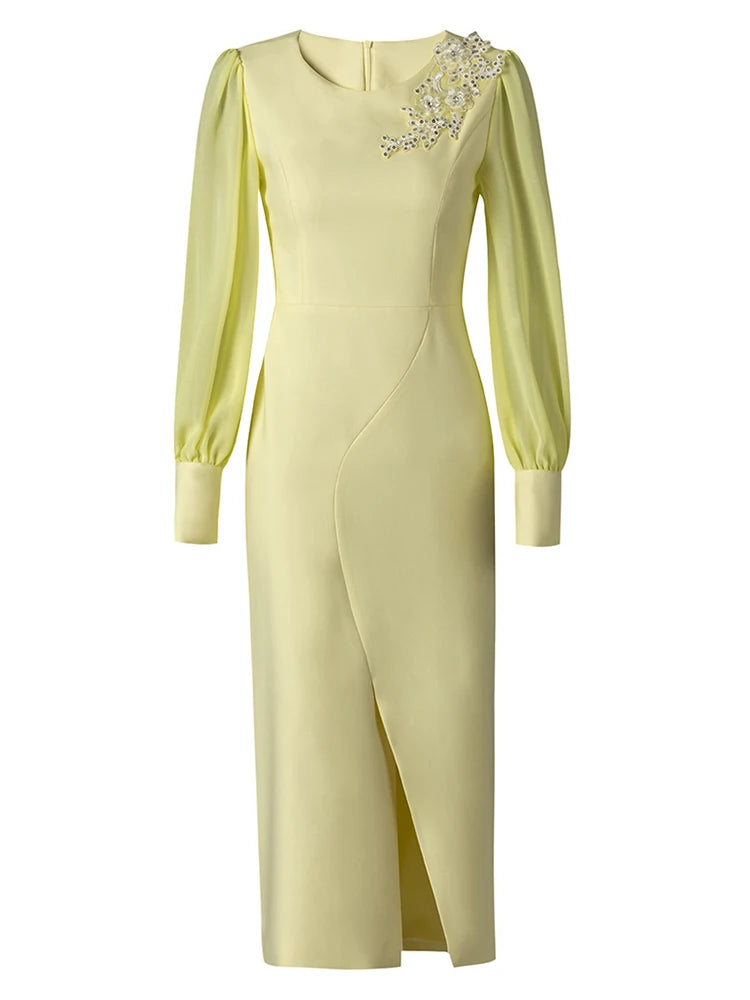 DRESS STYLE - SO278-Midi Dress-onlinemarkat-Yellow-XS - US 2-onlinemarkat