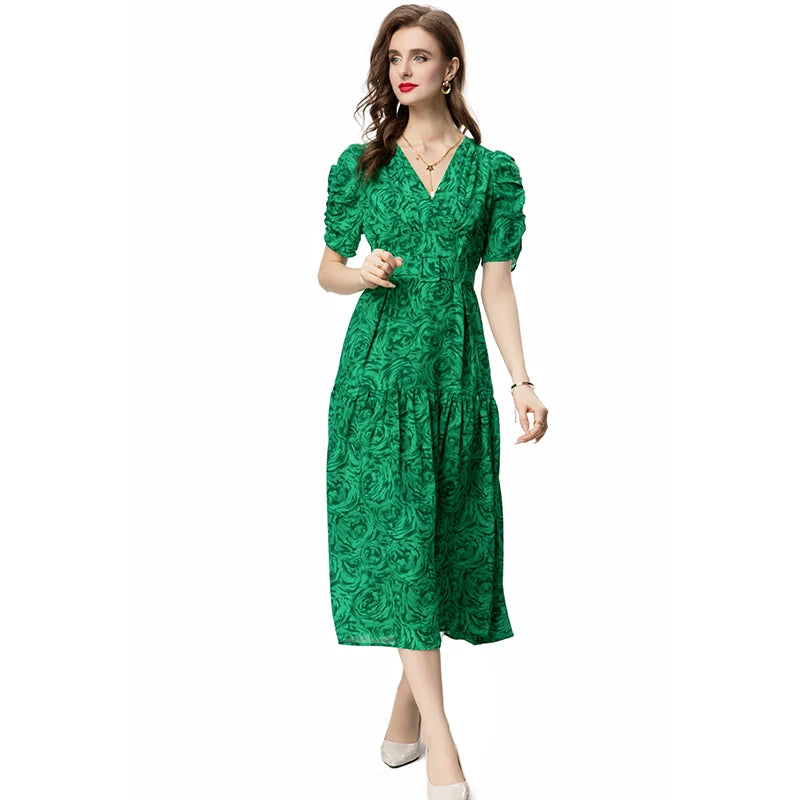 DRESS STYLE - SY892-Midi Dress-onlinemarkat-Green-S - US 4-onlinemarkat