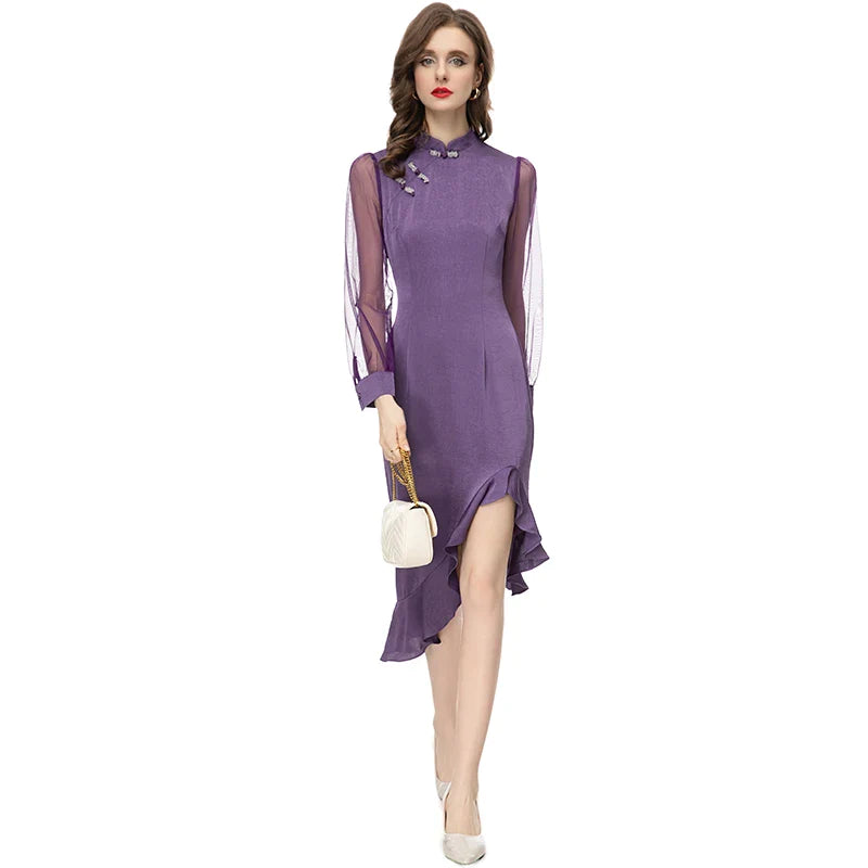 DRESS STYLE - SY385-Midi Dress-onlinemarkat-Purple-XS - US 2-onlinemarkat