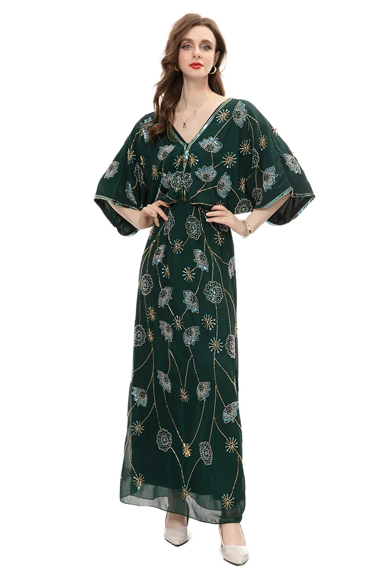 DRESS STYLE - NY3401-maxi dress-onlinemarkat-Dark Green-XS - US 2-onlinemarkat