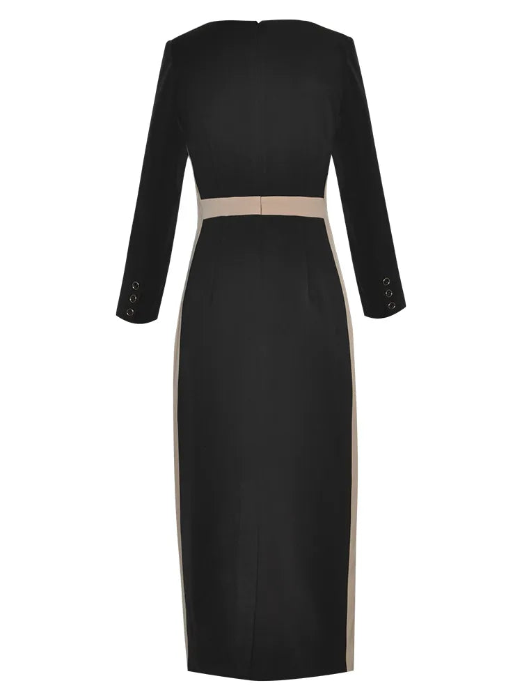DRESS STYLE - NY2984-Midi Dress-onlinemarkat-Black & Beige-XS - US 2-onlinemarkat
