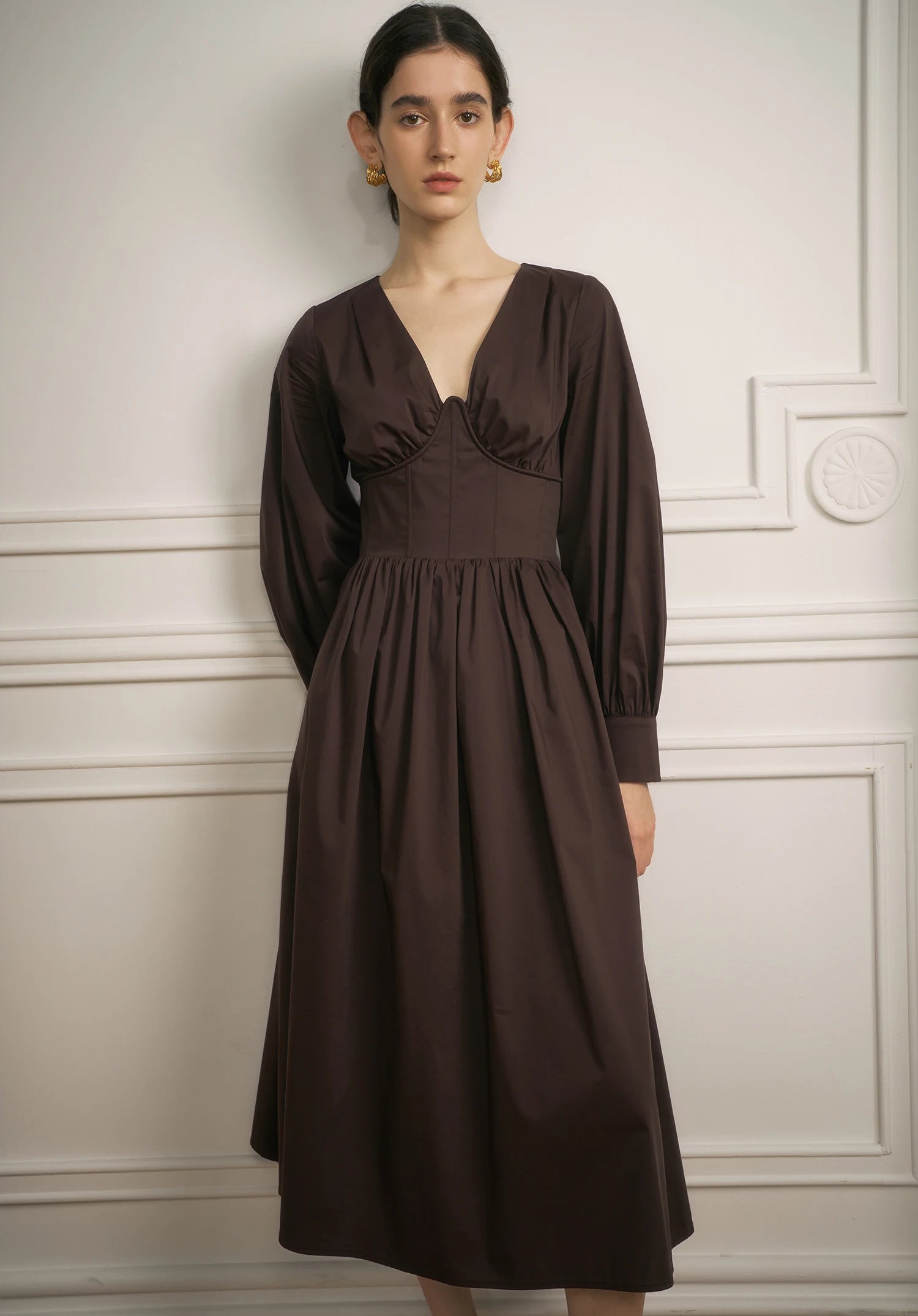 DRESS STYLE - SO276-Midi Dress-onlinemarkat-Brown-XS - US 2-onlinemarkat