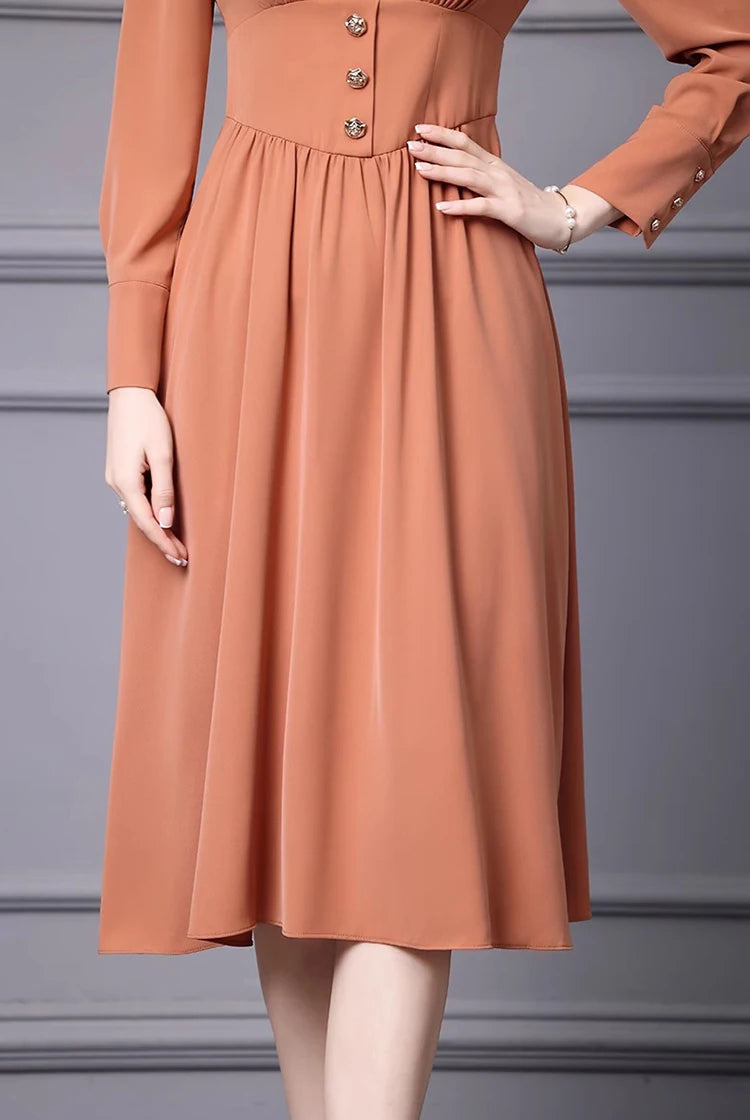 DRESS STYLE - SY514-Midi Dress-onlinemarkat-Brown-XS - US 2-onlinemarkat