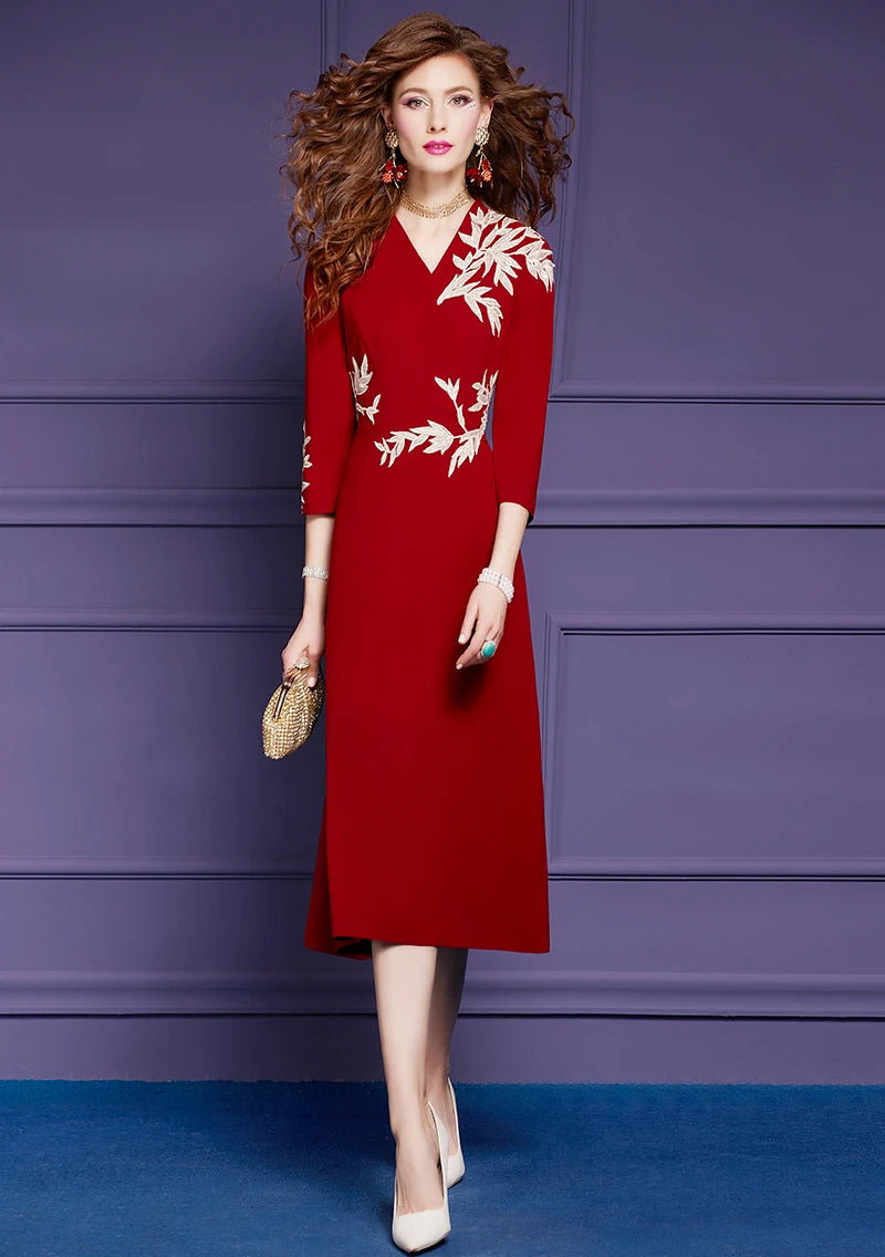 DRESS STYLE - SY717-Midi Dress-onlinemarkat-red-XS - US 2-onlinemarkat