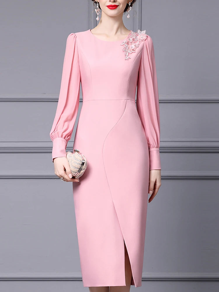 DRESS STYLE - SO278-Midi Dress-onlinemarkat-Pink-XS - US 2-onlinemarkat