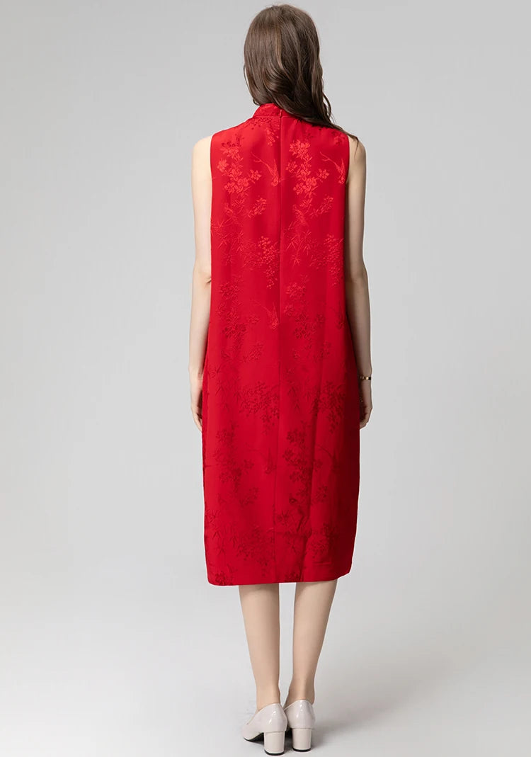 DRESS STYLE - SY570-Midi Dress-onlinemarkat-Red-S - US 4-onlinemarkat