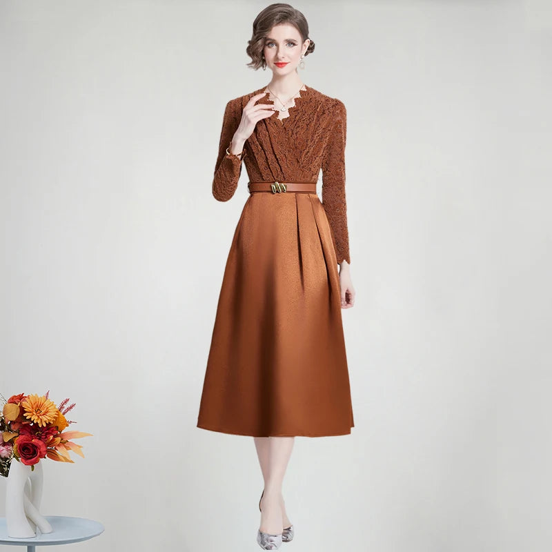 DRESS STYLE - SY697-Midi Dress-onlinemarkat-brown-XS - US 2-onlinemarkat