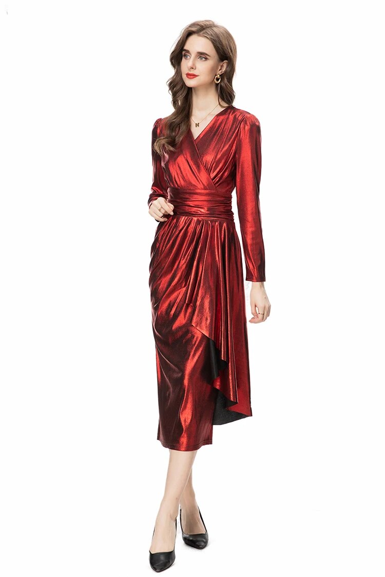 DRESS STYLE - NY3121-Midi Dress-onlinemarkat-Red-XS - US 2-onlinemarkat