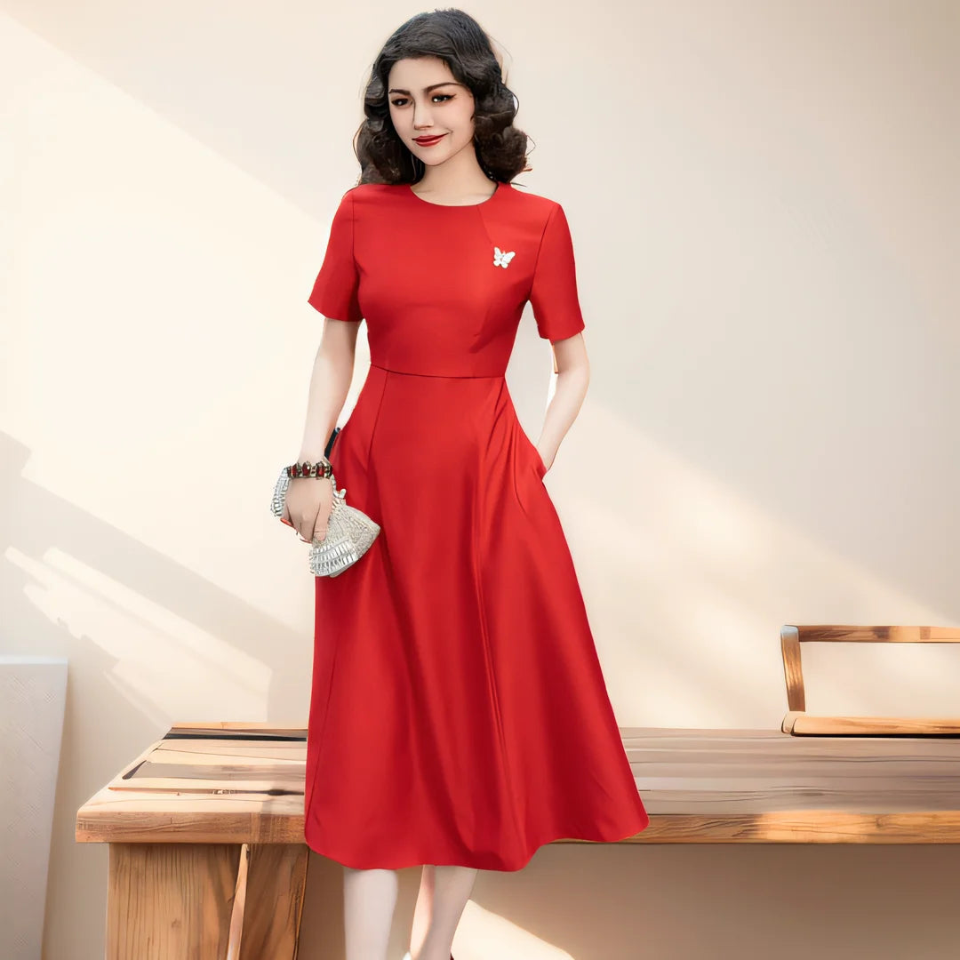 DRESS STYLE - SY678-Midi Dress-onlinemarkat-Rose Red-XS - US 2-onlinemarkat