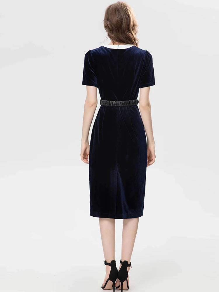 DRESS STYLE - SO230-Midi Dress-onlinemarkat-Deep Blue-XS - US 2-onlinemarkat