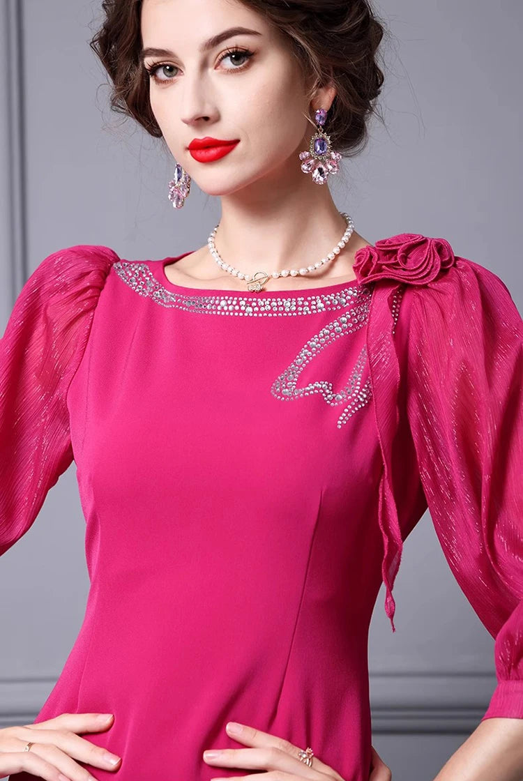 DRESS STYLE - SY557-Midi Dress-onlinemarkat-Rose Red-XS - US 2-onlinemarkat