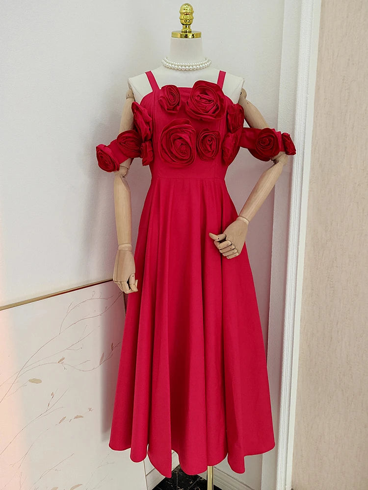 DRESS STYLE - SO271-Midi Dress-onlinemarkat-Red-XS - US 2-onlinemarkat