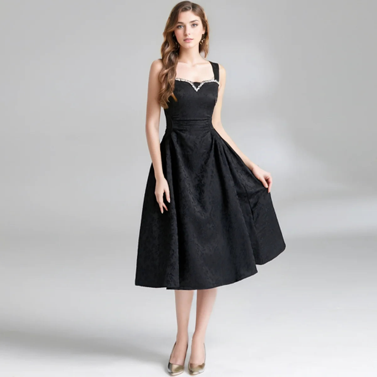 DRESS STYLE - SY805-Midi Dress-onlinemarkat-black-L - US 8-onlinemarkat