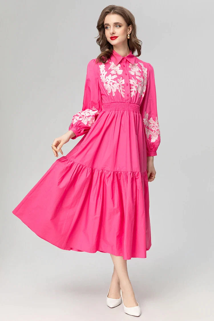 DRESS STYLE - SO208-Midi Dress-onlinemarkat-Rose Red-XS - US 2-onlinemarkat